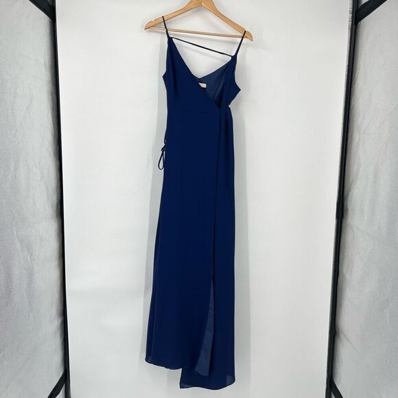 Aidan By Aidan Mattox Double Strap Wrap Dress Maxi  Navy  Womens Size 10 - Picture 3 of 11